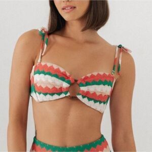 Montce Green Coral White Zigzag Bikini Top